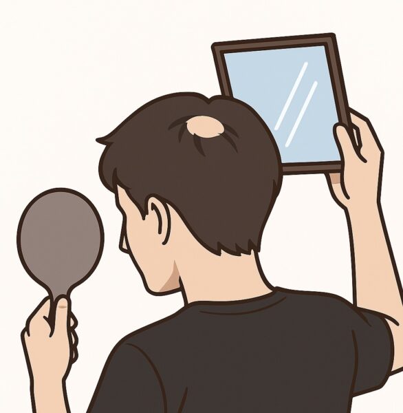 頭頂部の薄毛が気になる様子