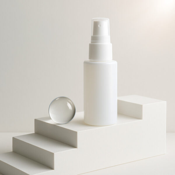 光の道と白いボトルで、育毛ケアの第一歩を象徴したイメージ