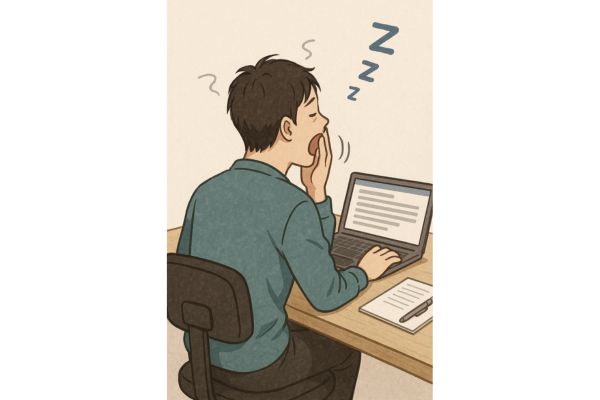 夜更かしして眠そうな男性のイラスト