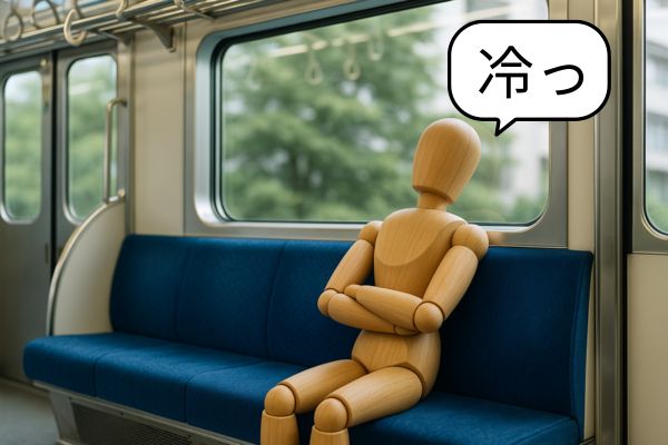 電車の中で後頭部に冷たさを感じている様子